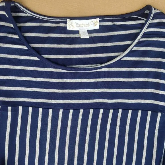 Weekend Suzanne Betro navy blue stripes open bow sleeve stretchy top blo… - Picture 9 of 14